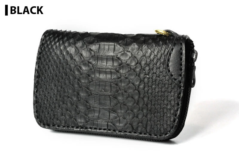 サムライクラフト ラウンドファスナー タイプ3-R ダイヤモンドパイソン バックカット マット加工 ブラック ウォレットチェーン対応