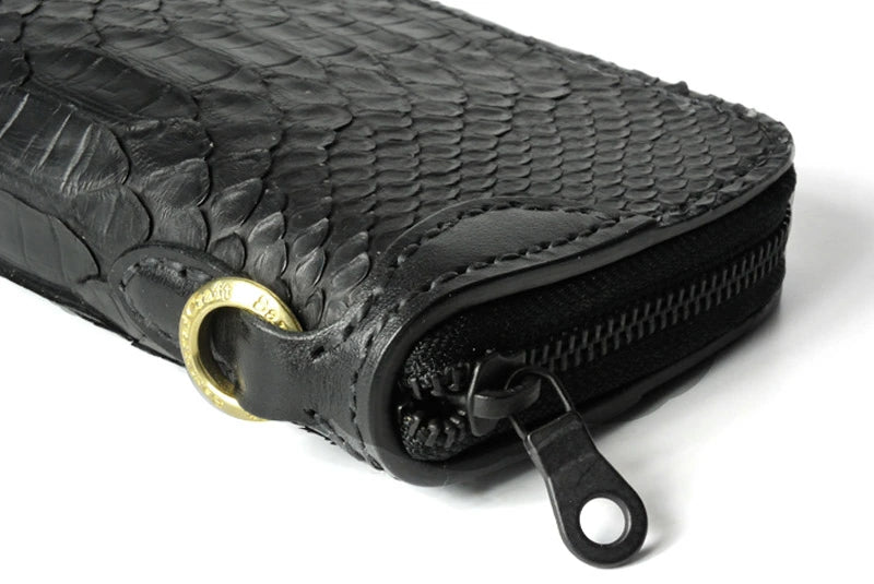 サムライクラフト ラウンドファスナー タイプ3-R ダイヤモンドパイソン バックカット マット加工 ブラック ウォレットチェーン対応