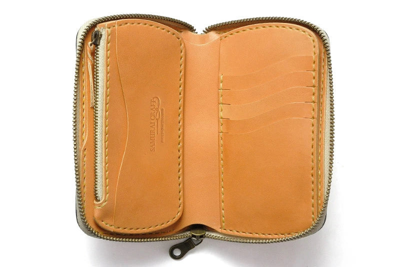 サムライクラフト ラウンドファスナー タイプ3-R シェリダンスタイルカービング バスケットウィーブスタンピング タンニング加工 ウォレットチェーン対応