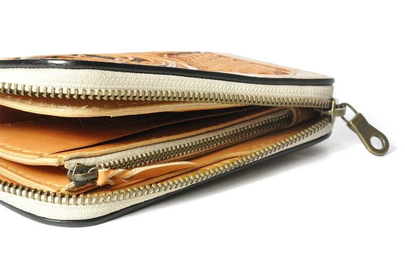 サムライクラフト ラウンドファスナー タイプ3-R シェリダンスタイルカービング バスケットウィーブスタンピング タンニング加工 ウォレットチェーン対応