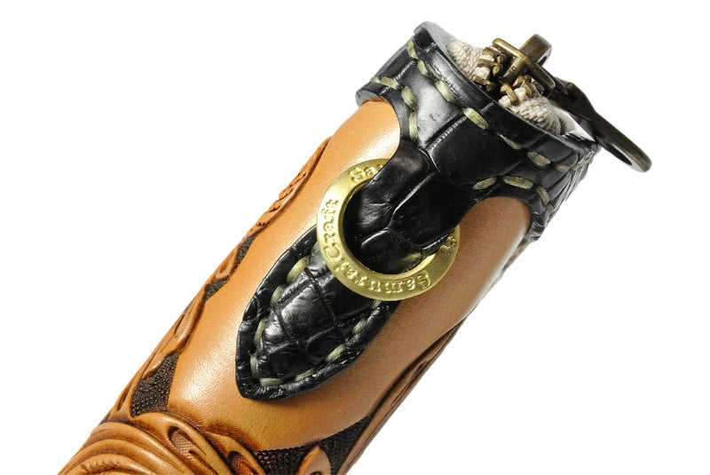 サムライクラフト ラウンドファスナー タイプ3-R シェリダンスタイルカービング バスケットウィーブスタンピング タンニング加工 ウォレットチェーン対応