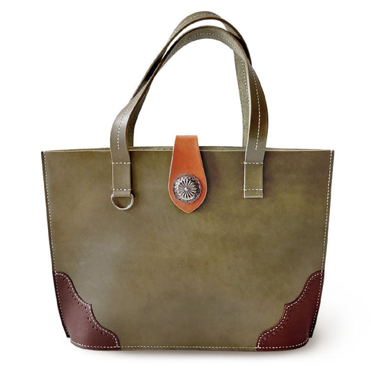 サムライクラフト 一枚革ワイドトート Mサイズ  厚革ヌメ A4横収納可 配色オリーブ