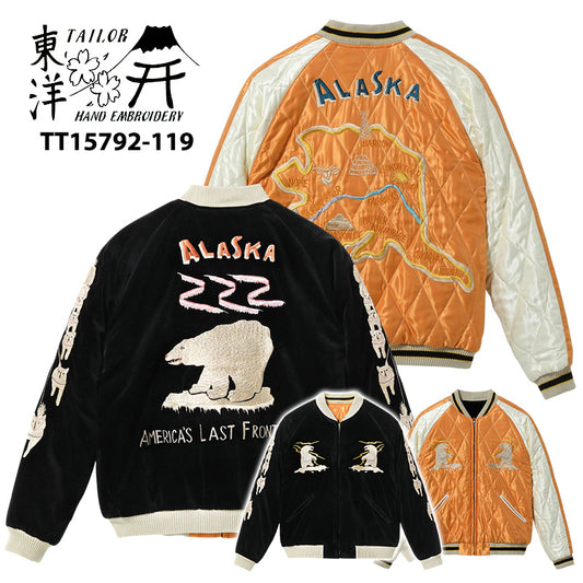 テーラー東洋 スーベニアジャケット スカジャン リバーシブル 別珍 中綿 キルティング 稲妻 オーロラ 白熊 犬ぞり TT15792-119 ブラック