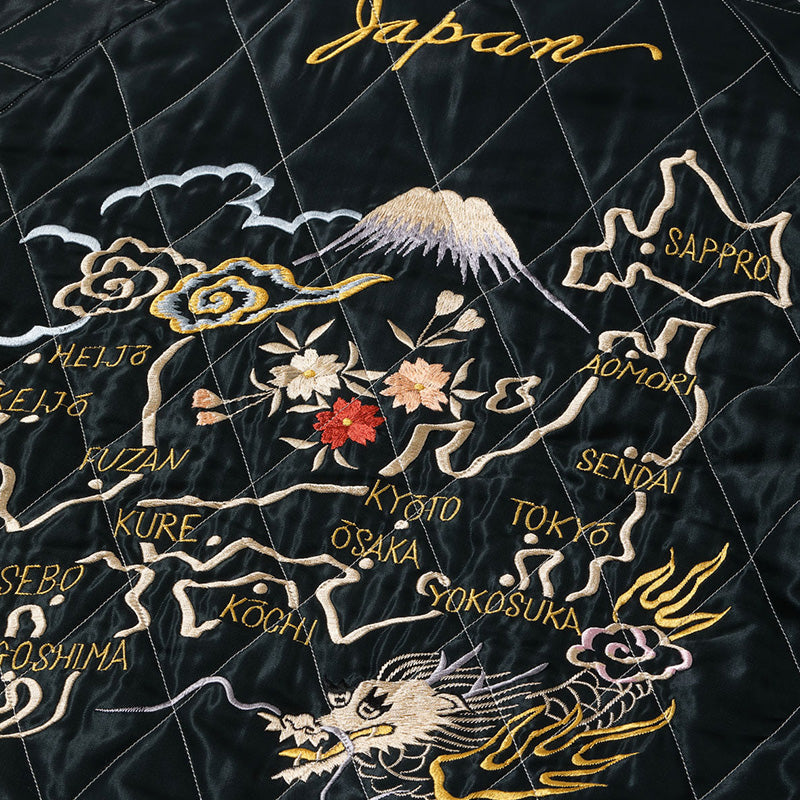 テーラー東洋 スーベニアジャケット スカジャン リバーシブル 別珍 中綿 キルティング タイガー 虎 ジャパンマップ 日本地図 富士山 TT15792-128 ネイビー