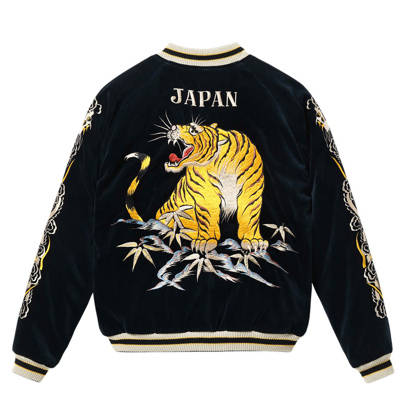 テーラー東洋 スーベニアジャケット スカジャン リバーシブル 別珍 中綿 キルティング タイガー 虎 ジャパンマップ 日本地図 富士山 TT15792-128 ネイビー