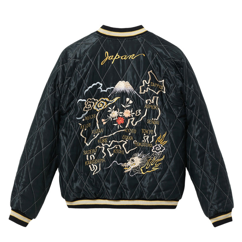 テーラー東洋 スーベニアジャケット スカジャン リバーシブル 別珍 中綿 キルティング タイガー 虎 ジャパンマップ 日本地図 富士山 TT15792-128 ネイビー