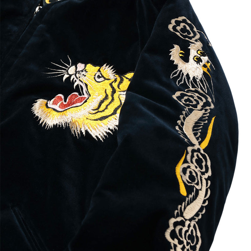 テーラー東洋 スーベニアジャケット スカジャン リバーシブル 別珍 中綿 キルティング タイガー 虎 ジャパンマップ 日本地図 富士山 TT15792-128 ネイビー