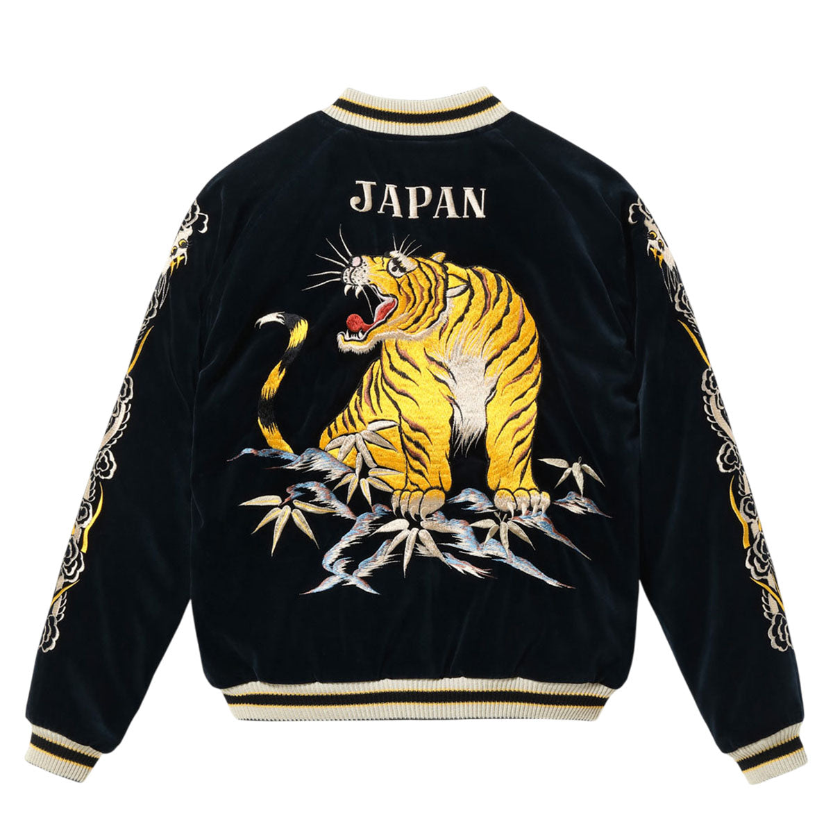 テーラー東洋 スーベニアジャケット スカジャン リバーシブル 別珍 中綿 キルティング タイガー 虎 ジャパンマップ 日本地図 富士山 TT15792-128 ネイビー