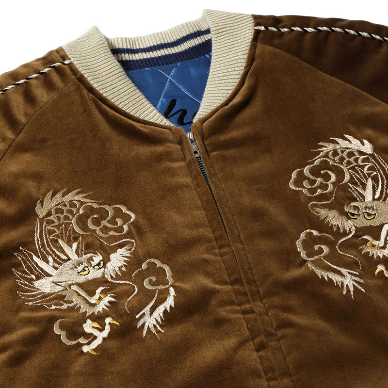 テーラー東洋 スーベニアジャケット スカジャン リバーシブル 別珍 中綿 キルティング ドラゴン 龍 イーグル 鷲 TT15792-138 ブラウン