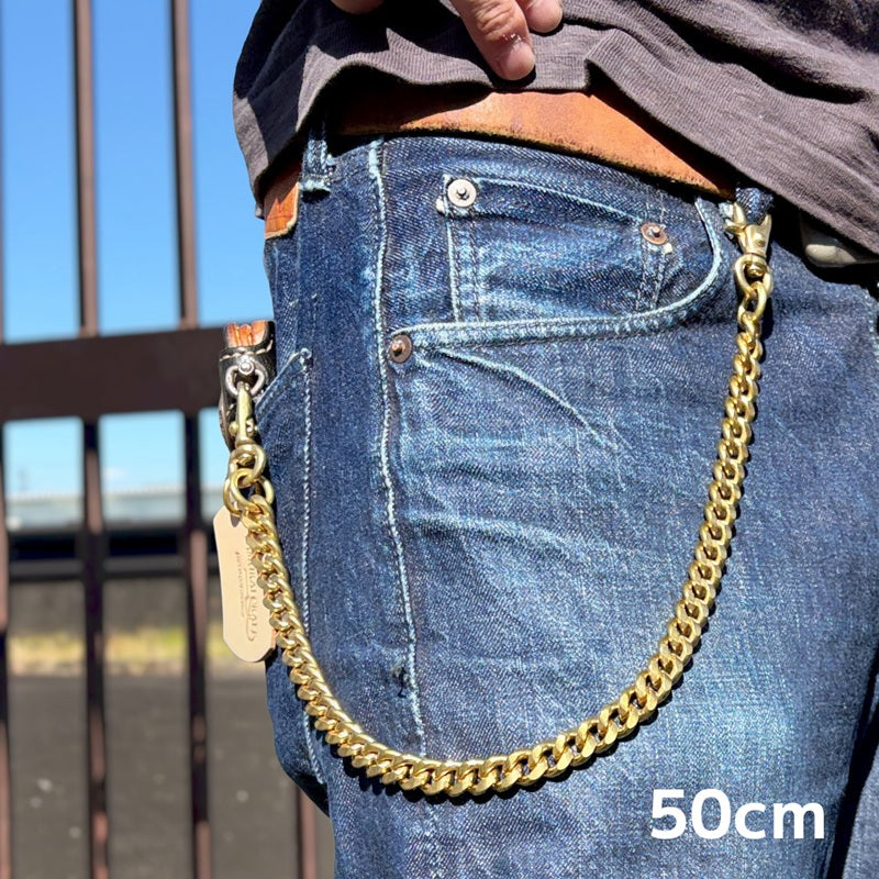 サムライクラフト 真鍮ウォレットチェーン 細型・両端ナスカン レザータグ付き