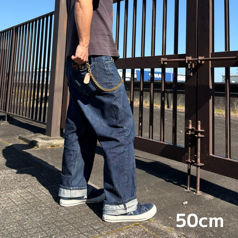 サムライクラフト 真鍮ウォレットチェーン 細型・両端ナスカン レザータグ付き