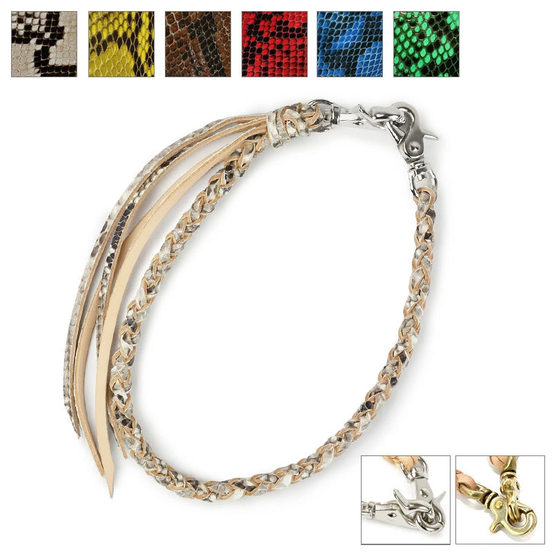 サムライクラフト ウォレットチェーン 4本編み ダイヤモンドパイソン × サドルレザー ナチュラル  蛇革