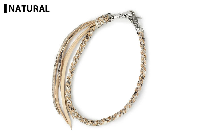 サムライクラフト ウォレットチェーン 4本編み ダイヤモンドパイソン × サドルレザー ナチュラル  蛇革