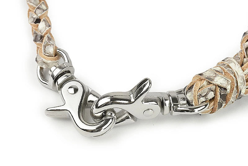 サムライクラフト ウォレットチェーン 4本編み ダイヤモンドパイソン × サドルレザー ナチュラル  蛇革