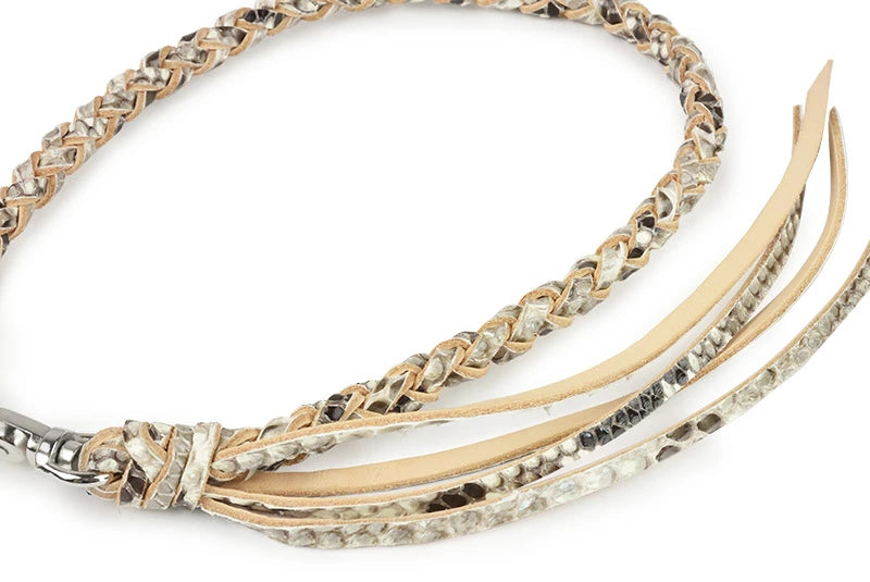 サムライクラフト ウォレットチェーン 4本編み ダイヤモンドパイソン × サドルレザー ナチュラル  蛇革