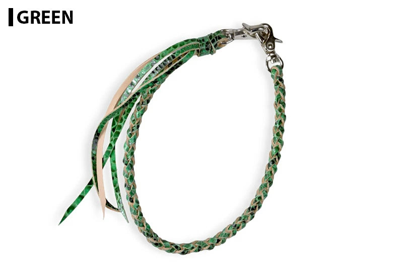 サムライクラフト ウォレットチェーン 4本編み ダイヤモンドパイソン × サドルレザー ナチュラル  蛇革