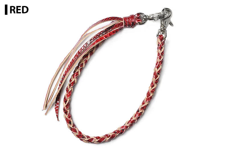 サムライクラフト ウォレットチェーン 4本編み ダイヤモンドパイソン × サドルレザー ナチュラル  蛇革