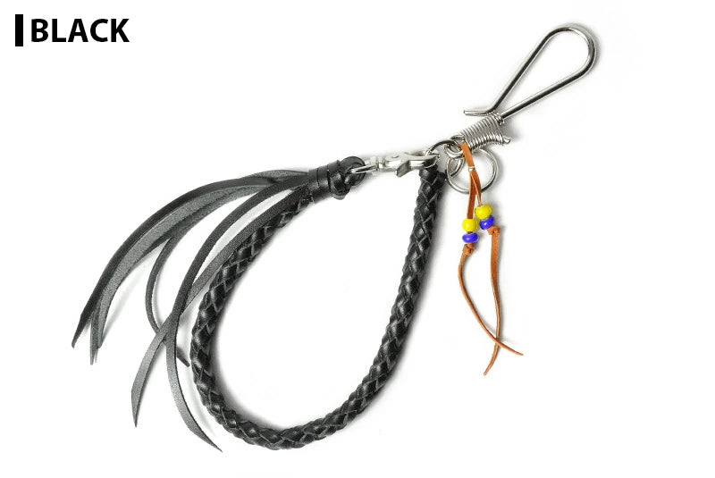 サムライクラフト ウォレットチェーン 6本編み 釣り針フック ニッケル シルバー色 サドルレザー オイルレザー