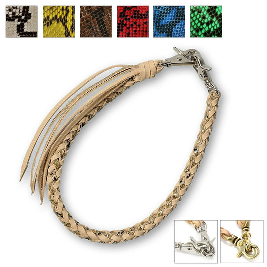 サムライクラフト ウォレットチェーン 6本編み ダイヤモンドパイソン × サドルレザー ナチュラル  蛇革