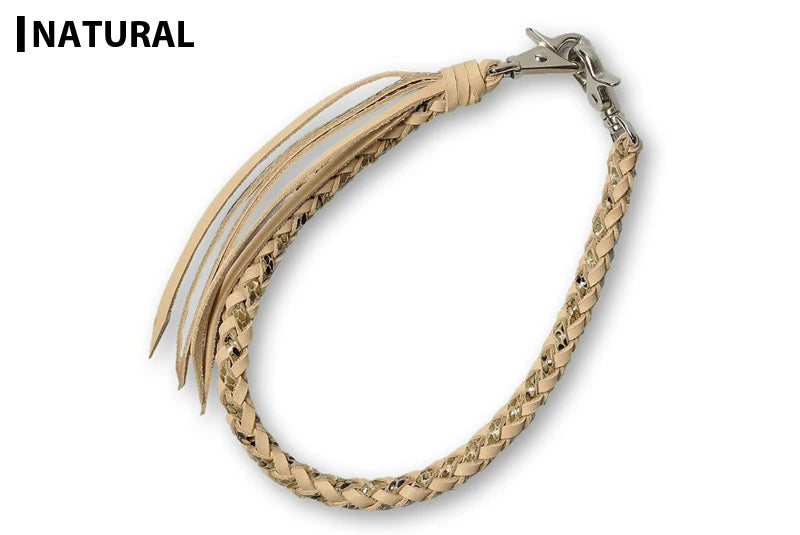 サムライクラフト ウォレットチェーン 6本編み ダイヤモンドパイソン × サドルレザー ナチュラル  蛇革