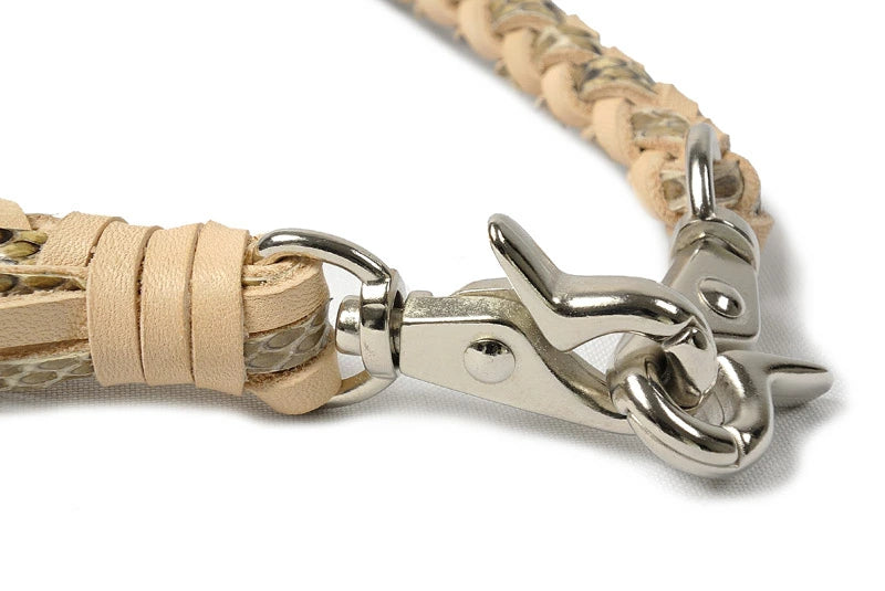 サムライクラフト ウォレットチェーン 6本編み ダイヤモンドパイソン × サドルレザー ナチュラル  蛇革