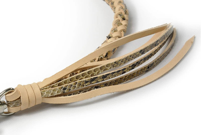 サムライクラフト ウォレットチェーン 6本編み ダイヤモンドパイソン × サドルレザー ナチュラル  蛇革