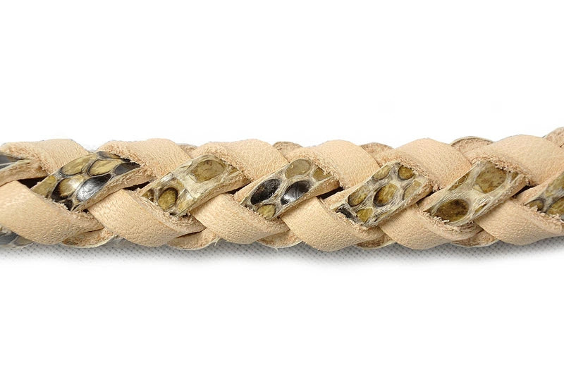 サムライクラフト ウォレットチェーン 6本編み ダイヤモンドパイソン × サドルレザー ナチュラル  蛇革