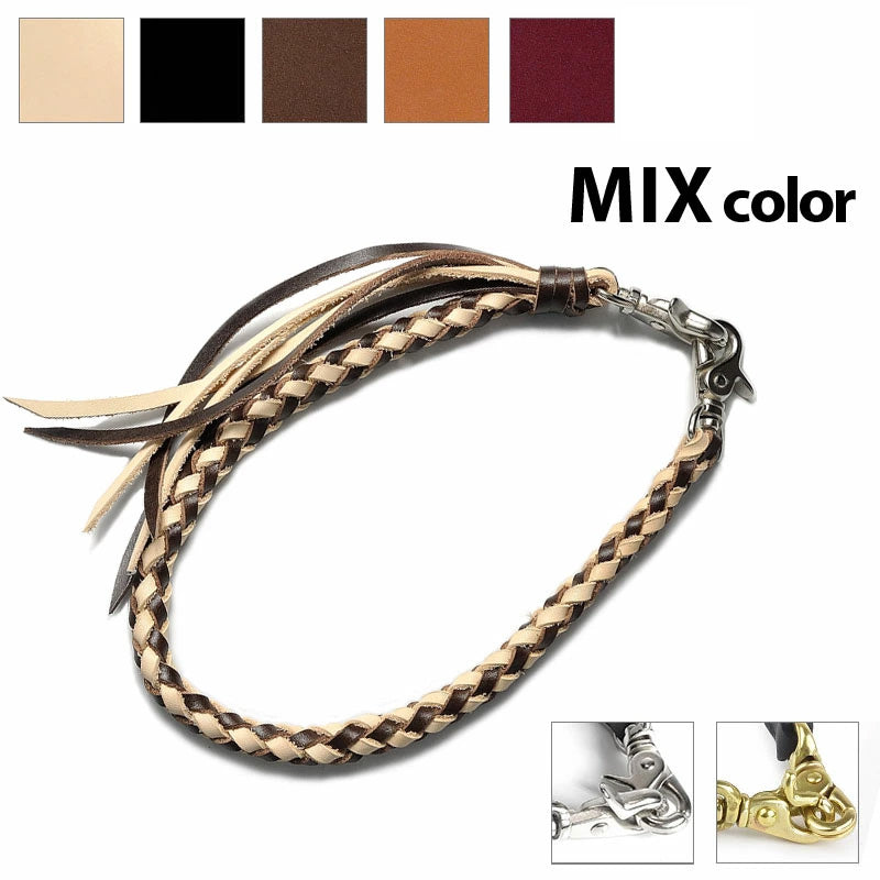 サムライクラフト ウォレットチェーン ダイヤ編み バイカラー 6本編み サドルレザー オイルレザー