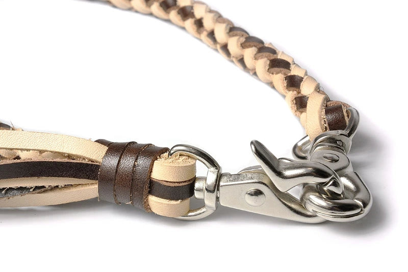 サムライクラフト ウォレットチェーン ダイヤ編み バイカラー 6本編み サドルレザー オイルレザー