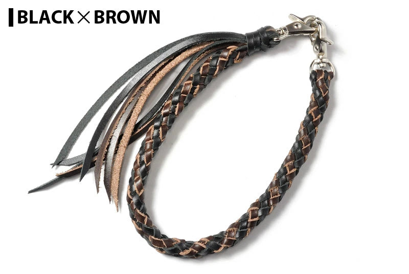 サムライクラフト ウォレットチェーン らせん編み バイカラー 8本編み サドルレザー オイルレザー