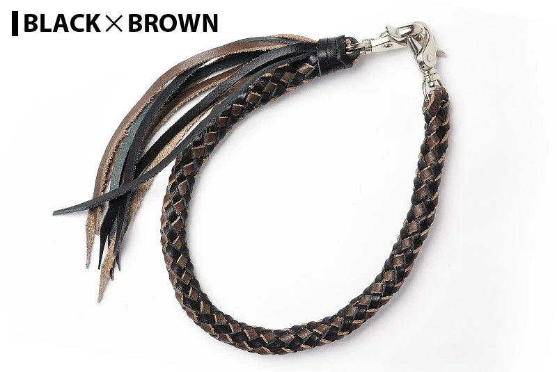 サムライクラフト ウォレットチェーン ダイヤ編み バイカラー 8本編み サドルレザー オイルレザー