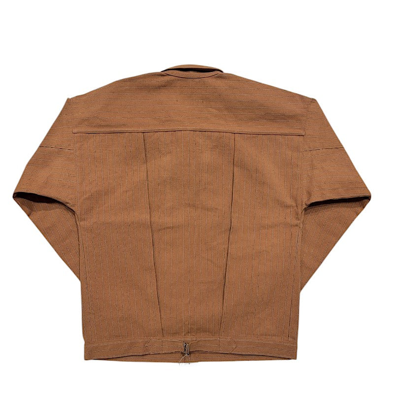 WAREHOUSE Lot 2214 HEAVY LEATHER BOUND BLOUSE ダックストライプ ブラウン ヴィンテージ ワークウェア Gジャン ジャケット ノンウォッシュ 日本製