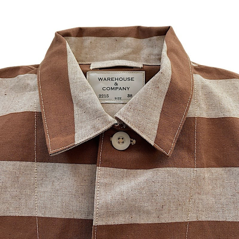 WAREHOUSE Lot 2215 BROWN PRISONER JACKET アップリケ プリズナーボーダー ヴィンテージ ワークウェア プリズナー ジャケット ノンウォッシュ 日本製