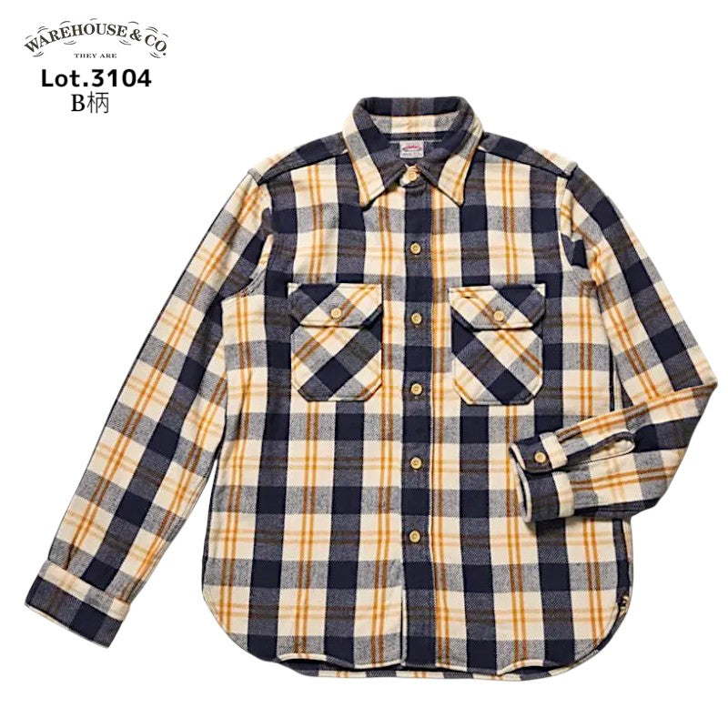 ウエアハウス Lot 3104 ネルシャツ フランネルシャツ ワンウォッュシュ B柄