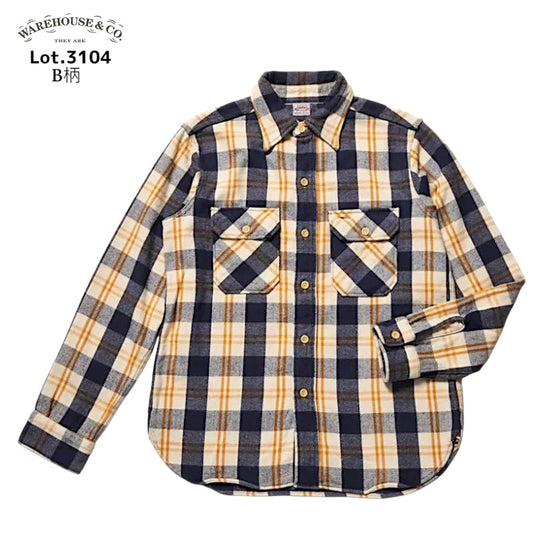 ウエアハウス Lot 3104 ネルシャツ フランネルシャツ ワンウォッュシュ B柄