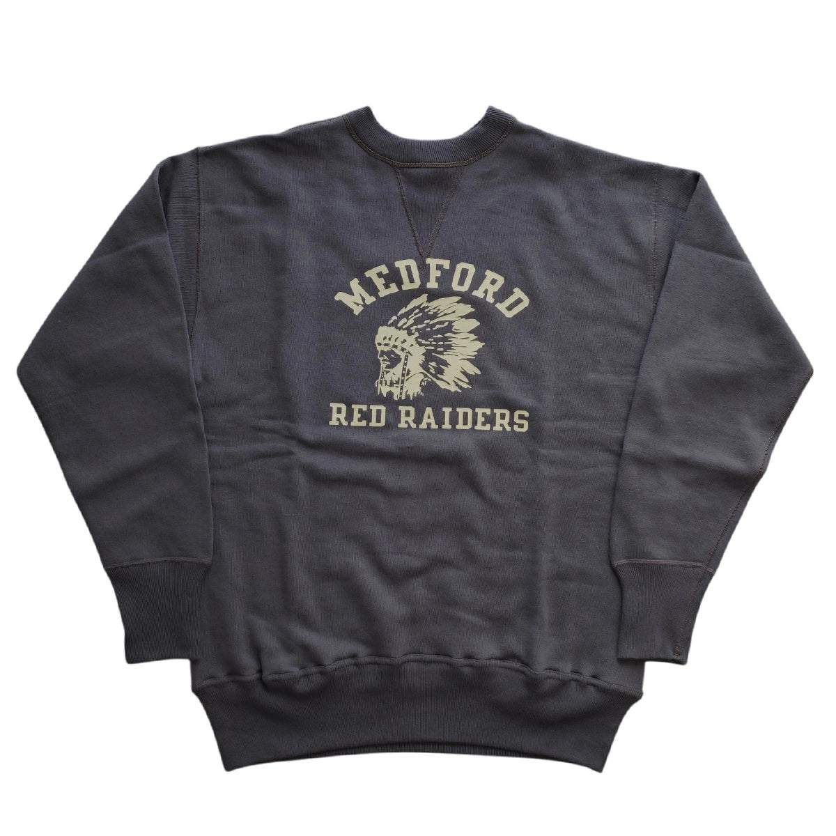 【WAREHOUSE】 ウエアハウス Lot 401 MEDFORD 両V セットイン スウェット ひび割れプリント  裏起毛 長袖 ネイビー ブラック ナスコン スミクロ