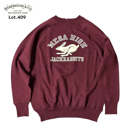 ウエアハウス Lot 409 MESA HIGH ラグランクルー スウェット フロッキープリント