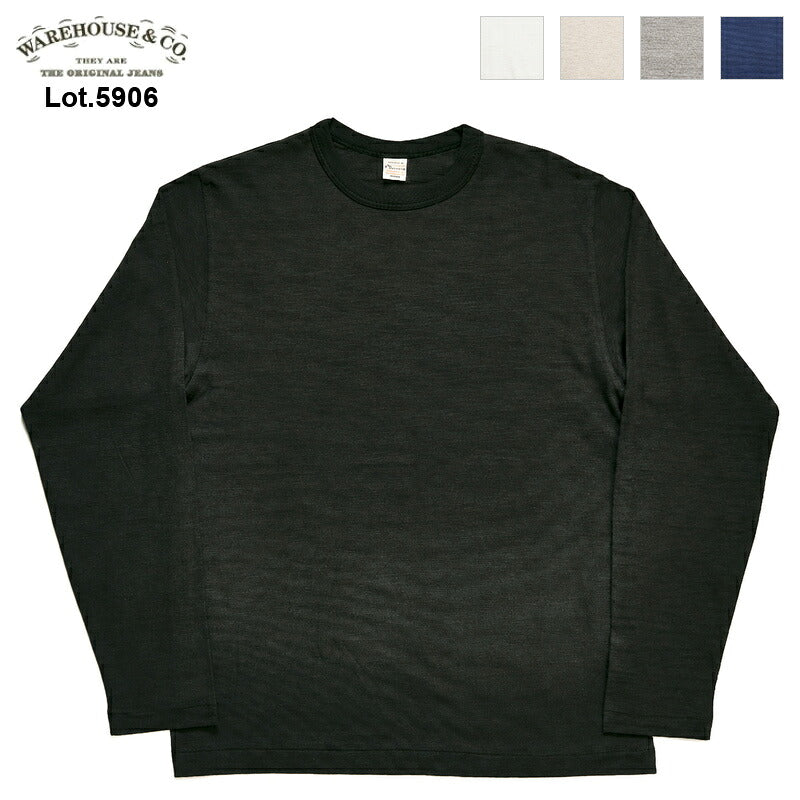 WAREHOUSE Lot 5906 長袖クルーネックT 無地 メイン画像 ブラック（スミクロ）